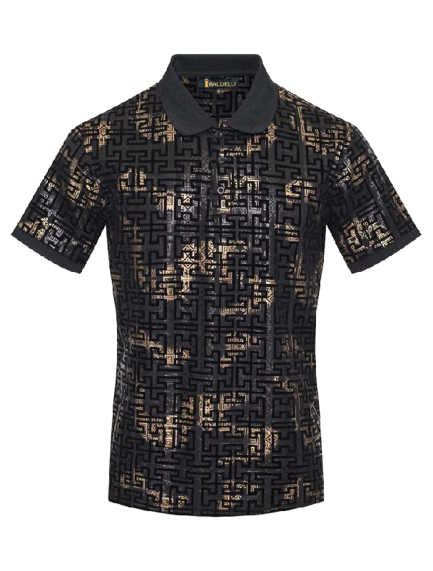 Men's Shirts with Double-Breasted DesignsBlack and Gold Men's Luxury Fashion Design Polo T-Shirt