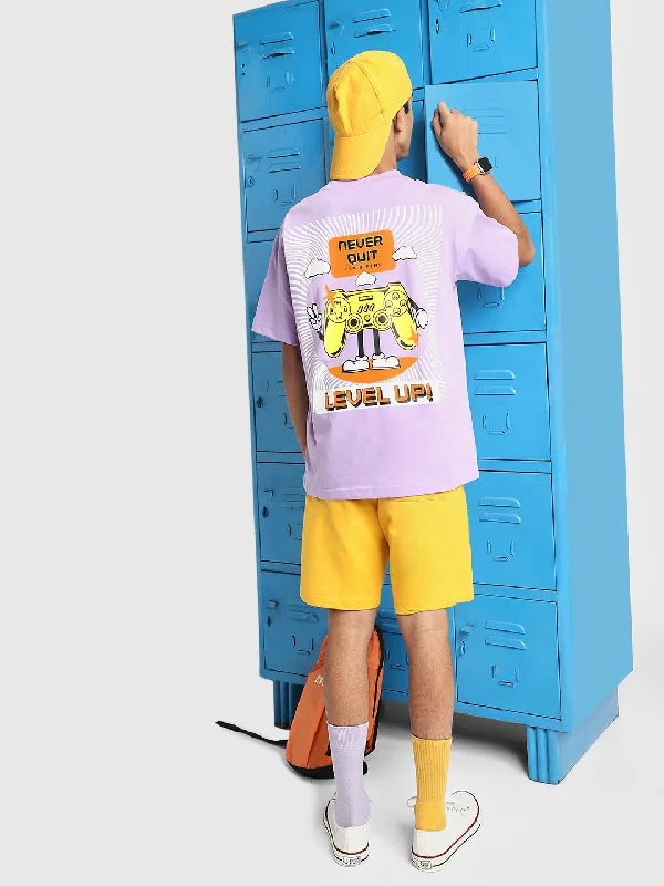 Men's Shirts with Scoop NecksLevel Up Lilac Oversized Graphic Back Printed Boys T-shirt Men's Shirts with Scoop NecksLevel Up Lilac Oversized Graphic Back Printed Boys T-shirt