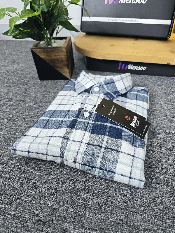 Men's Tab-Collar Shirts for a Crisp LookBlue and green lines Check Shirt- 100% Cotton Comfort Men's Tab-Collar Shirts for a Crisp LookBlue and green lines Check Shirt- 100% Cotton Comfort