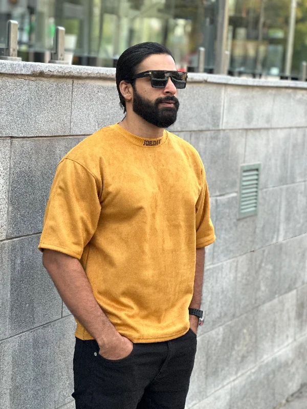 Men's Shirts with Embellished CollarsYellow Drop Shoulder T-shirt