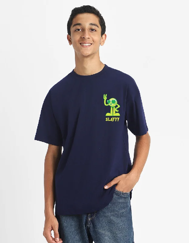 Men's Shirts for FishingSlay Navy Oversized Graphic Pocket Printed Boys T-shirt
