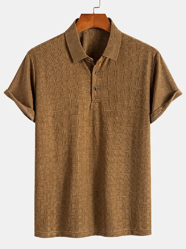 Men's Shirts with Button-Down CollarsShort Sleeve Knitted Textured Polo