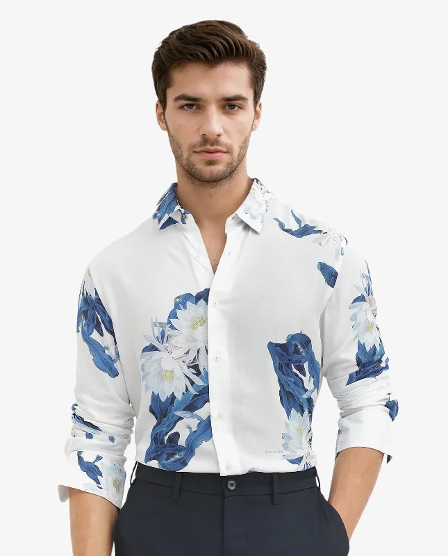 Men's Collared Shirts for Formal OccasionsRare Rabbit Men's Lycro White Viscose Fabric Full Sleeves Floral Print Shirt Men's Collared Shirts for Formal OccasionsRare Rabbit Men's Lycro White Viscose Fabric Full Sleeves Floral Print Shirt