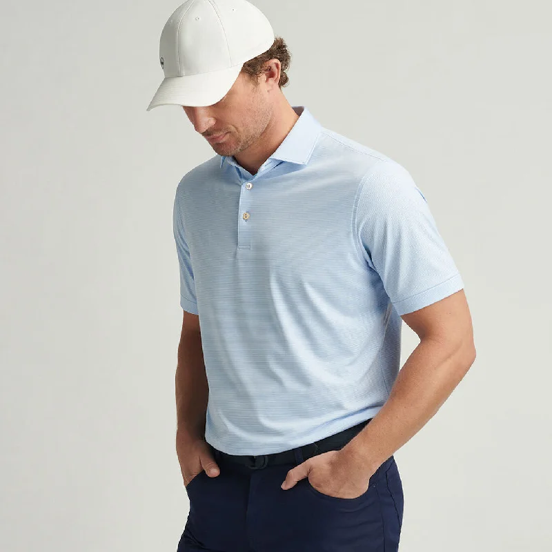 Men's Shirts with Surplice HemlinesPeter Millar Jubilee Stripe Stretch Jersey Polo Shirt - Cottage Blue* Men's Shirts with Surplice HemlinesPeter Millar Jubilee Stripe Stretch Jersey Polo Shirt - Cottage Blue*