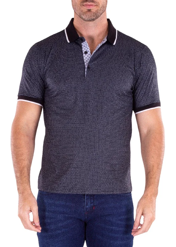 Men's Shirts with Plaid PatternsMoroccan Pattern Printed Black Polo Shirt