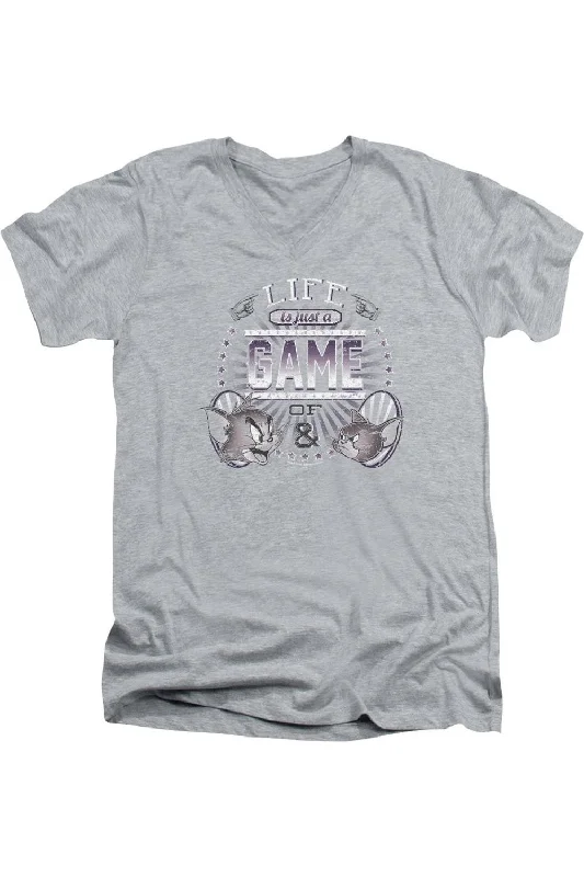 Casual Men's T-ShirtsTom And Jerry Life Is A Game Short Sleeve Adult V Neck Premium Cotton Tee / T-Shirt