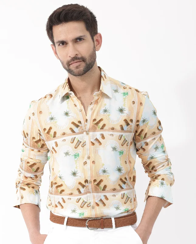 Men's French-Cuff Shirts for a Sophisticated EdgeRare Rabbit Men's Stivole Beige Viscose Fabric Full Sleeve Fantasy Print Shirt Men's French-Cuff Shirts for a Sophisticated EdgeRare Rabbit Men's Stivole Beige Viscose Fabric Full Sleeve Fantasy Print Shirt