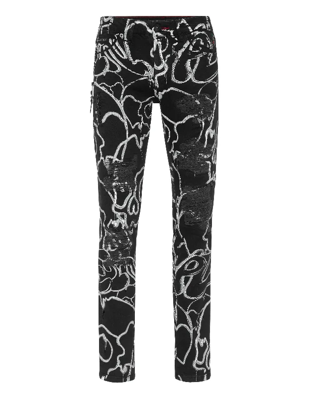 Elegant Straight-Leg Men's JeansDenim Trousers Super Straight Cut Fit Skull&Bones