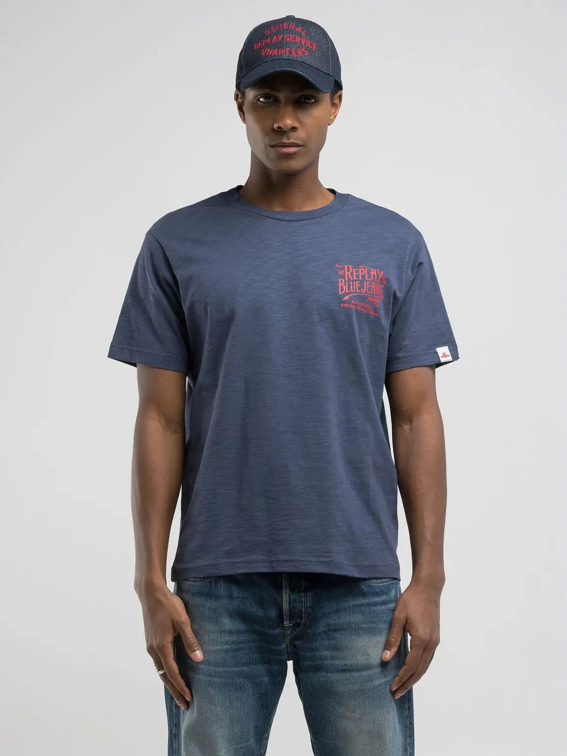 Men's Shirts with Convertible CollarsID25065-Replay Navy Logo T-Shirt