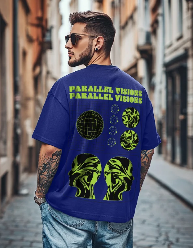Men's Flowy Shirts for a Relaxed LookParallel Visions Royal Blue Oversized Printed T-shirt Men's Flowy Shirts for a Relaxed LookParallel Visions Royal Blue Oversized Printed T-shirt