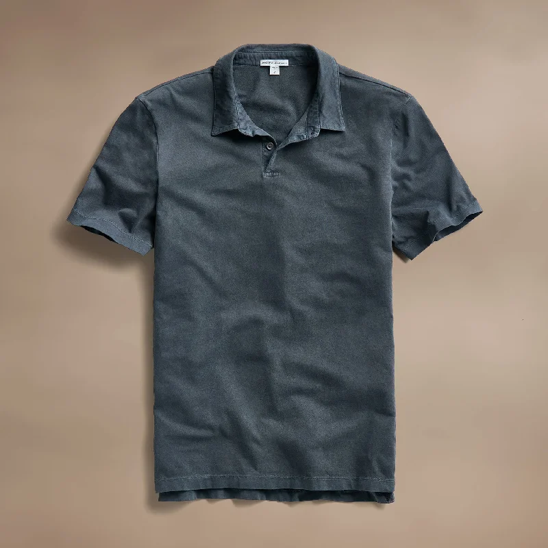 Men's Shirts with Embroidered DesignsSueded Jersey Polo - Blue Noir Pigment