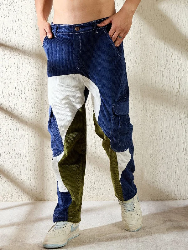 Men's Velcro-Closure Pants for ConvenienceShades Of Corduroy Cut & Sew Trousers