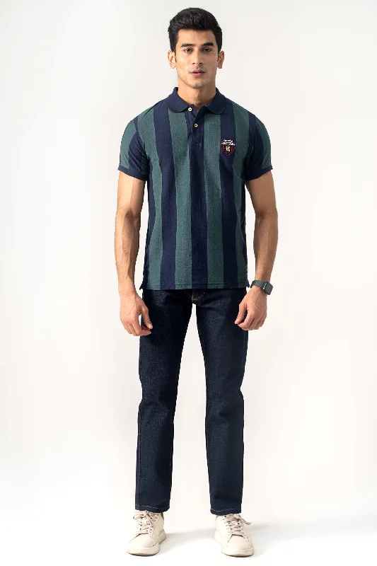 Men's Shirts with Pin CollarsYARN DYED STRIPPER POLO GREEN NAVY