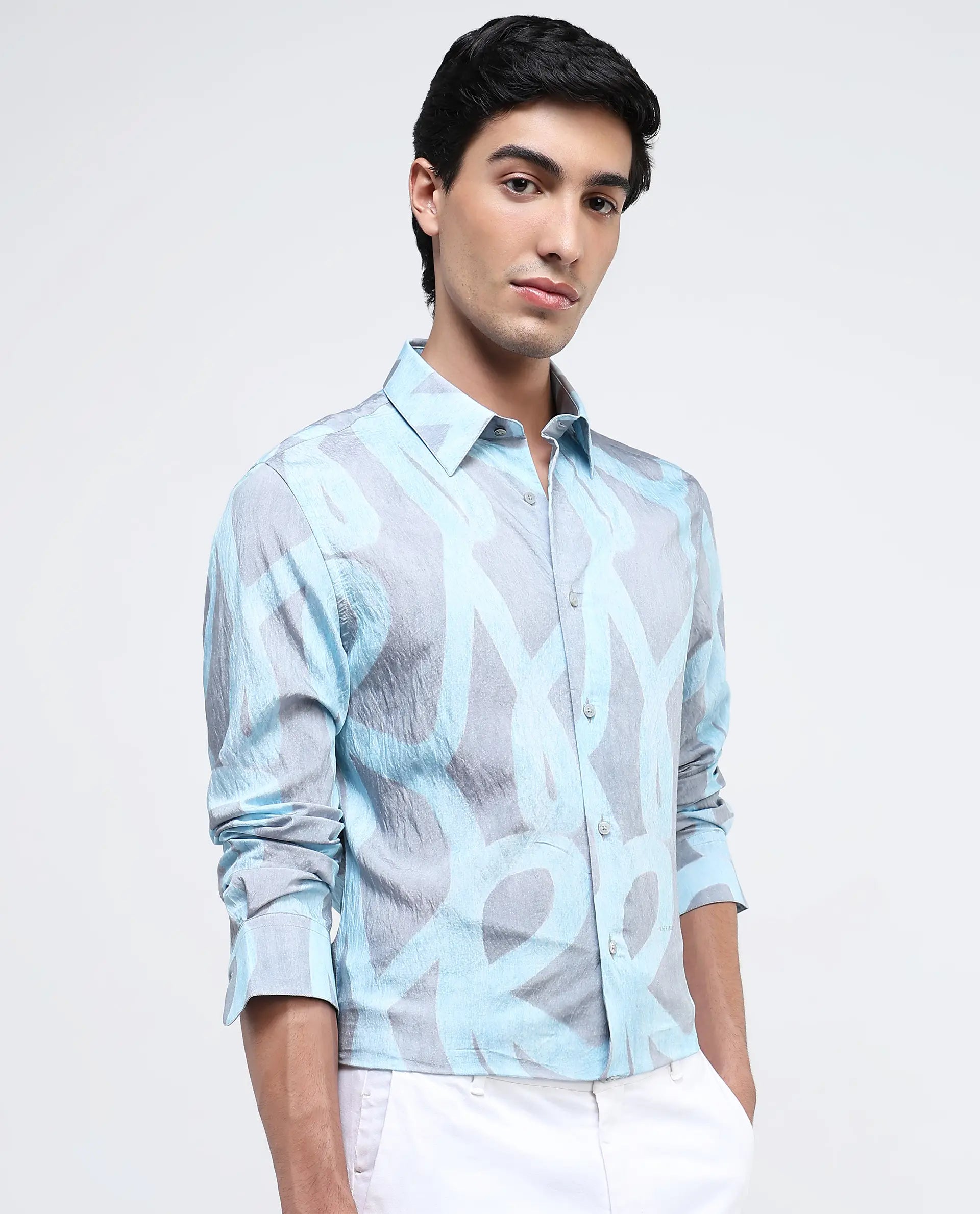 Men's Color-Blocking Shirts for a Statement LookRare Rabbit Men Helg Pastel Blue Full Sleeve Regular Fit Abstract Print Shirt Men's Color-Blocking Shirts for a Statement LookRare Rabbit Men Helg Pastel Blue Full Sleeve Regular Fit Abstract Print Shirt