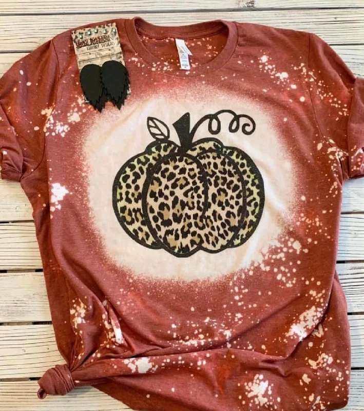 Men's Shirts with Patch PocketsT-shirt - Bleached Leopard Pumpkin, Rust