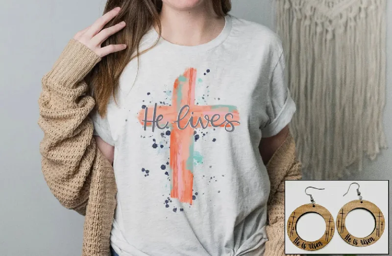Men's Shirts with CollarsT-Shirt - He Lives, Ash Gray