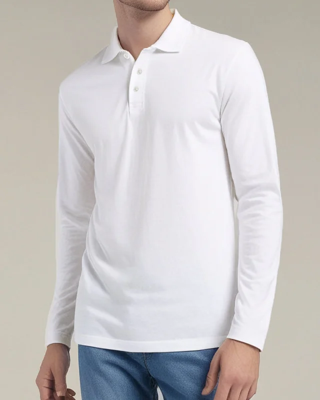 Men's Shirts with Appliquéd SleevesEZS Aria White Long Sleeve Polo