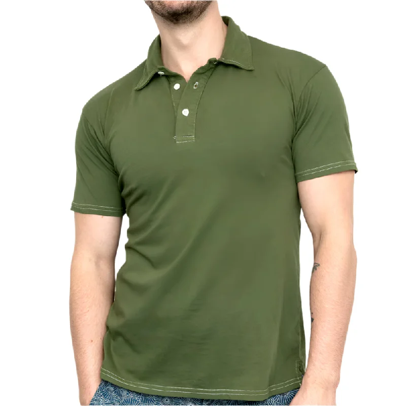 Men's Shirts with Appliquéd SleevesOrganic Cotton Jersey Polo Shirt in Martini Olive Green