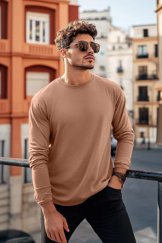 Men's Shirts with Hidden ButtonsCork Plain Full Sleeves Regular Fit T-shirt