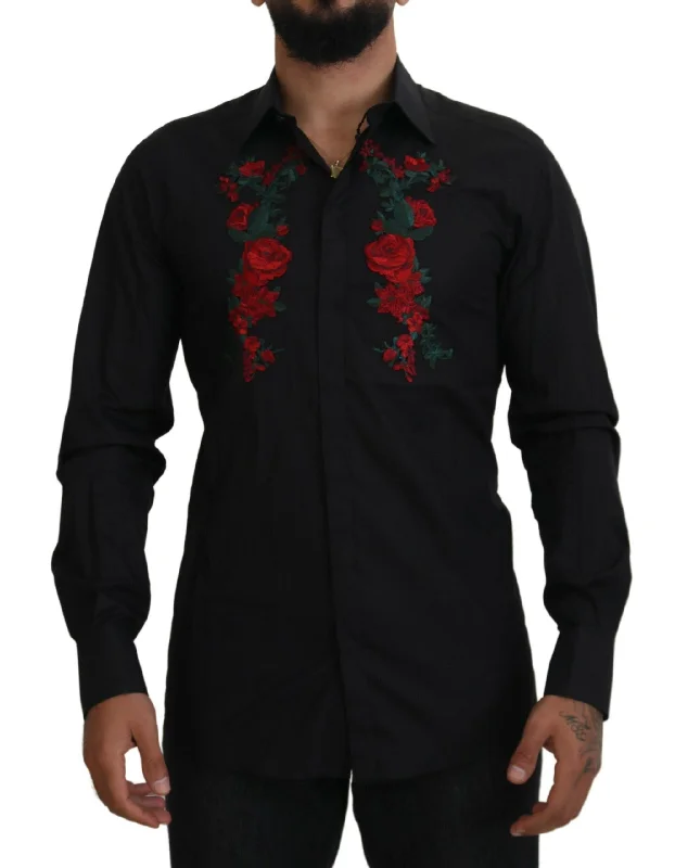 Men's Striped Shirts for a Maritime TwistDolce & Gabbana Elegant Floral Embroide Cotton Men's Shirt Men's Striped Shirts for a Maritime TwistDolce & Gabbana Elegant Floral Embroide Cotton Men's Shirt