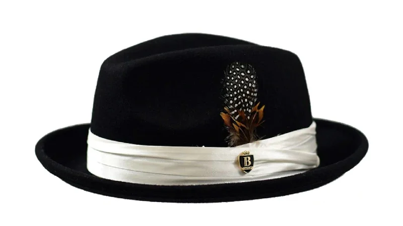 Casual Fedora Hats for MenBlack Fedora with White Band Wool Felt Dress Hat
