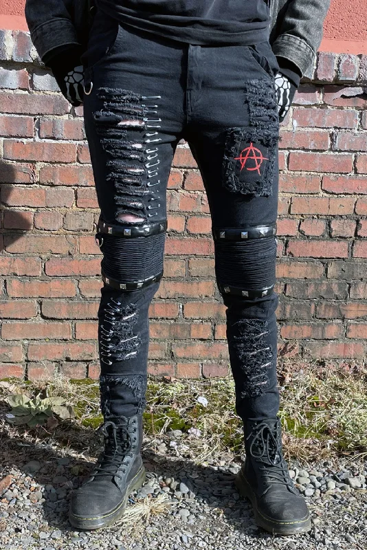 Men's Pants with Contrast StitchingAnnihilate Safety Pin Studded Pants
