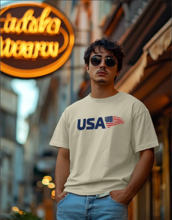 Men's Shirts with Belt LoopsUSA Swanwhite Regular Fit Printed T-shirt