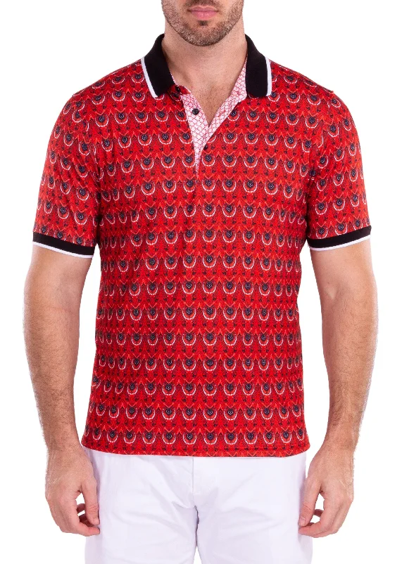 Men's Shirts with Checkered PatternsMoroccan Paisley Pattern Printed Polo Shirt Red