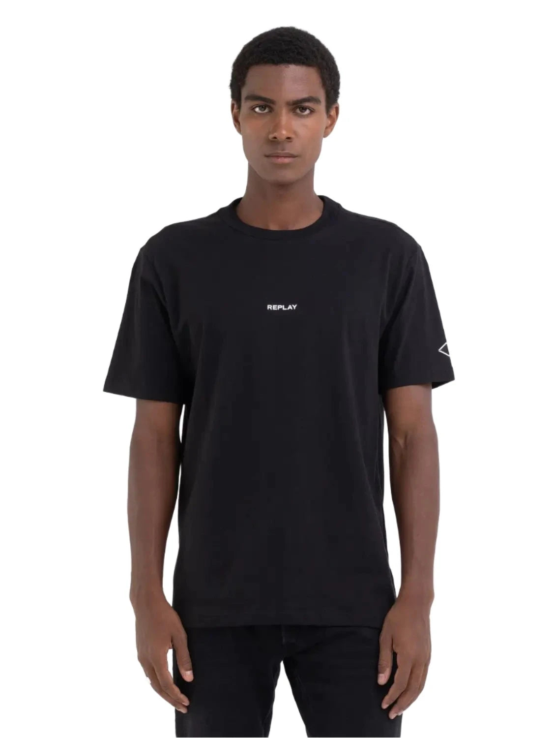 Men's Flowy Shirts for a Relaxed LookID80201-Replay Black Small Logo T-Shirt