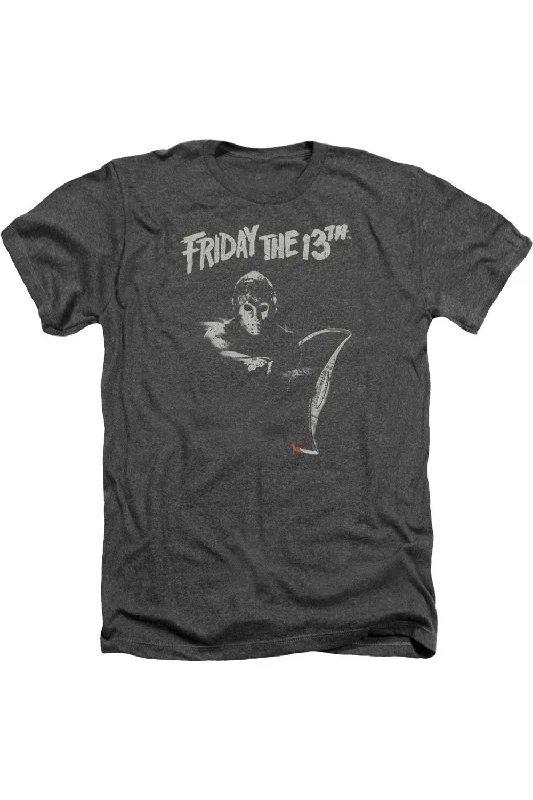 Men's Shirts with Asymmetrical HemlinesFriday the 13th Ax Adult Heather T-Shirt