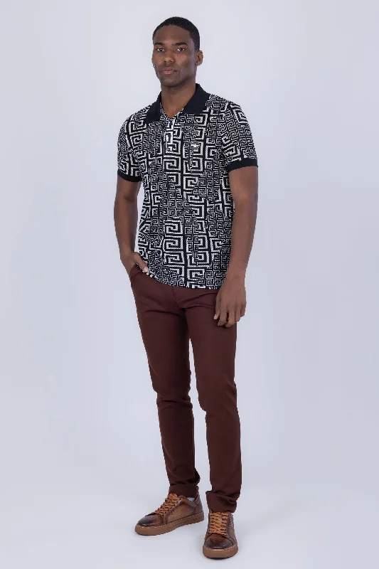 Men's Shirts with Elastic WaistbandsMykonos Greek Key Pattern Polo Shirt