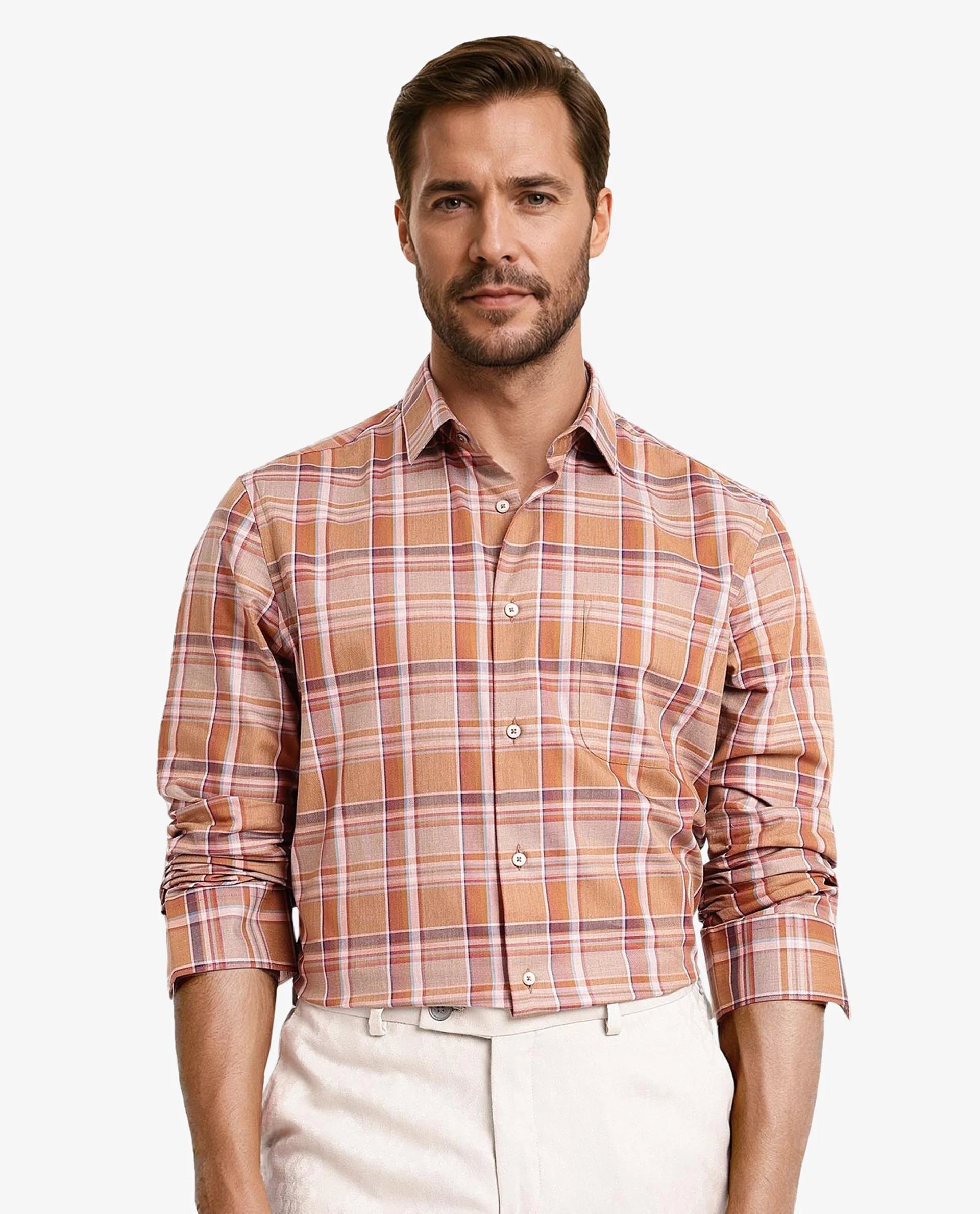 Men's Iron-Free Shirts for Wrinkle-Resistant WearRare Rabbit Men Mamidi Orange Full Sleeve Regular Button Closure Regular Fit Checks Shirt Men's Iron-Free Shirts for Wrinkle-Resistant WearRare Rabbit Men Mamidi Orange Full Sleeve Regular Button Closure Regular Fit Checks Shirt