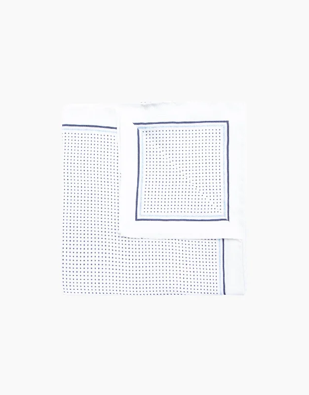 White and Navy Dot Silk Pocket Square