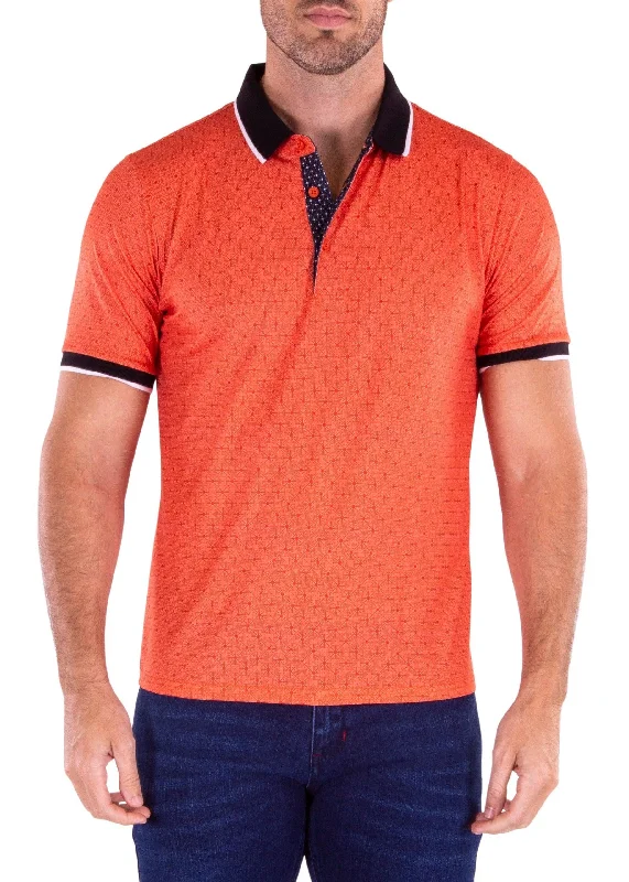 Men's Shirts with Lace-Up HemlinesRed Half Button Polo Shirt