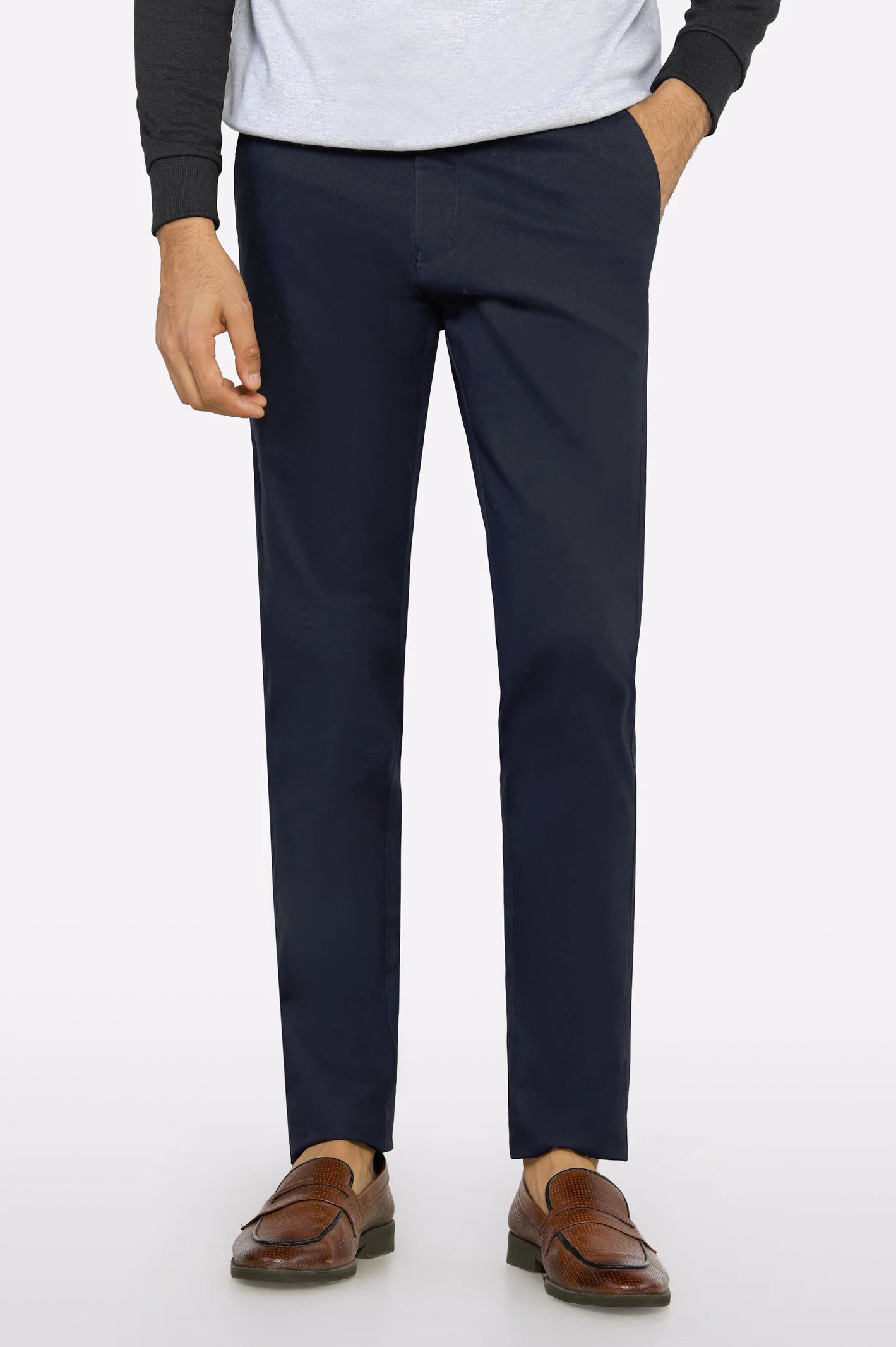 Men's Pants with Embroidered DesignsDark Grey Smart Fit Cotton Chino