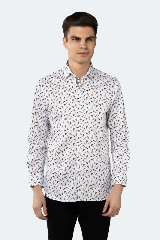 Men's Essential Dress Shirts for Everyday WearWhite with Multicolor Guitar Shirt