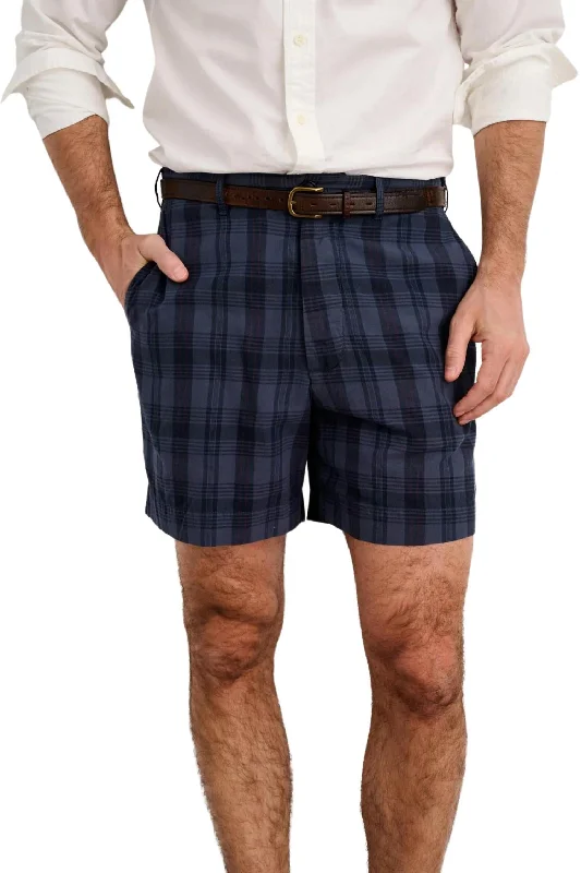Men's Relaxed-Fit Pants for ComfortFlat Front Short In Navy Madras