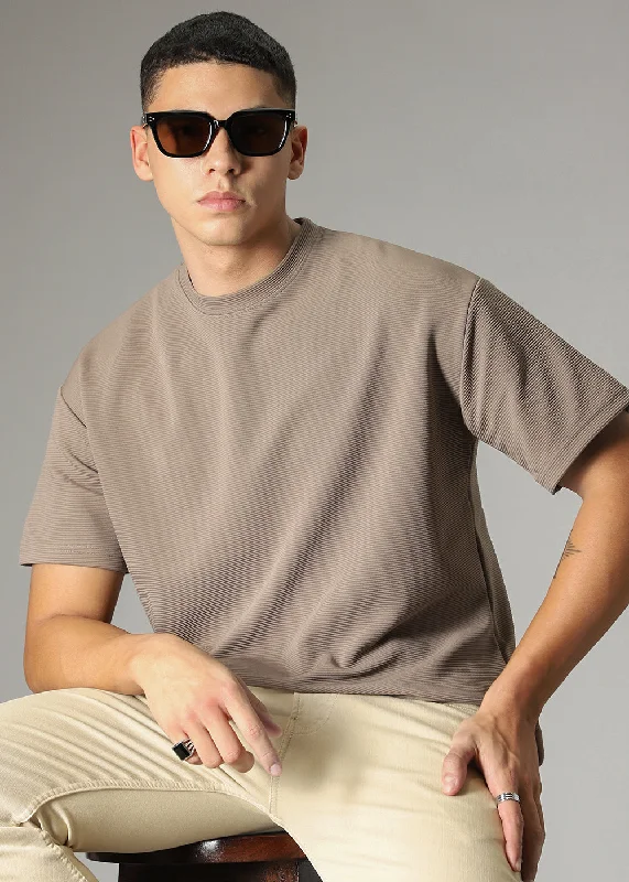 Men's Shirts with Cowl NecksOversized Tan Brown Textured T-shirt