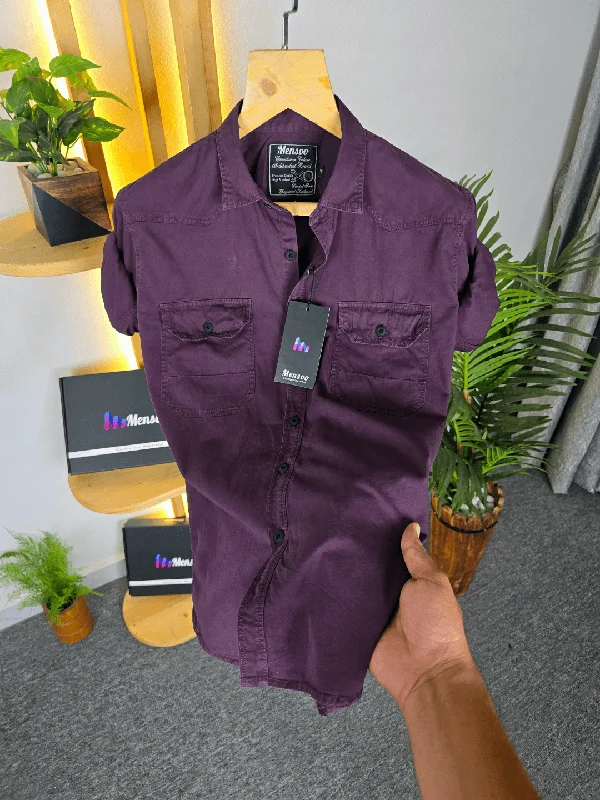 Men's Oxford Shirts for a Preppy StyleDouble Pocket Denim Shirt Wine