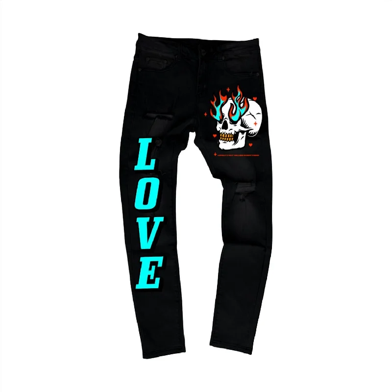 Jeans for Men with Skinny LegsMen's Flame Skull Denim Jean In Black