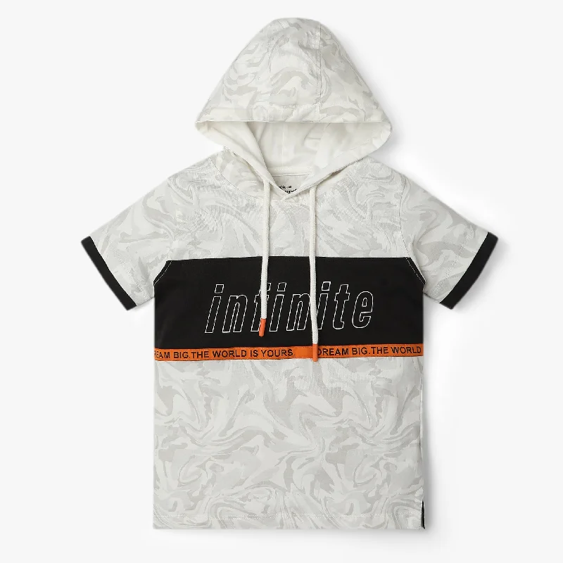 Men's Shirts with Hidden PocketsBoys Oversize Cut and Sew Hoodie Half Sleeve Infinite Print  T-Shirt