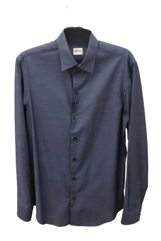 Men's Henley T-Shirts for a Casual TwistLong Sleeve Button Down Shirt In Blue Tonal