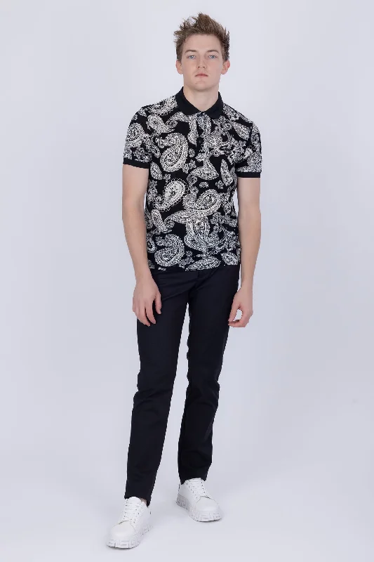 Men's Shirts with Hook-and-Loop ClosuresParis Paisley Pattern Polo Shirt