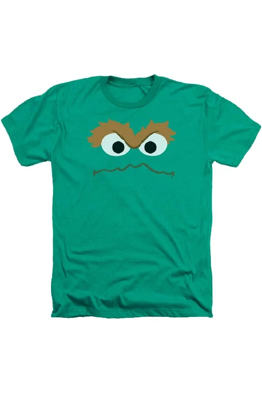 Men's Shirts with Snap ButtonsSesame Street Oscar Face Adult Heather T-Shirt