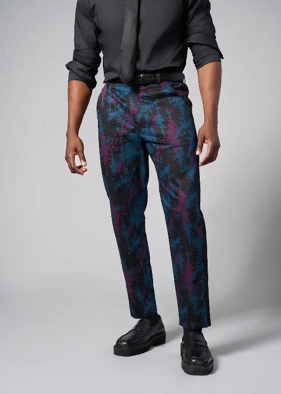 Men's Pants with Back PocketsOdion Men's African Print Trousers (Midnight Teal Abstract) Men's Pants with Back PocketsOdion Men's African Print Trousers (Midnight Teal Abstract)