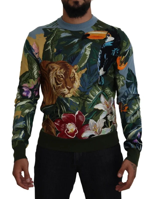 Dolce & Gabbana Jungle Embroide Wool Silk Men's Sweater