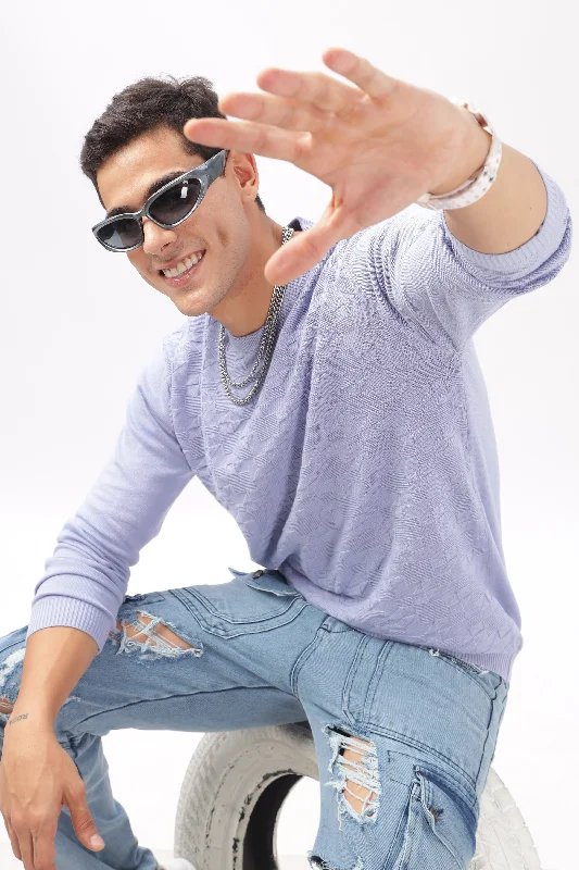 Men's Dressy Shirts for Formal EventsGeometric Knitted Pastle Purple Full-Sleeve T-Shirt