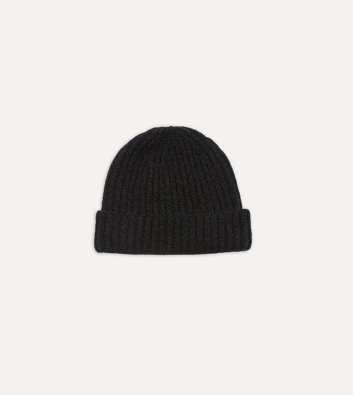 Novelty Trucker HatsBlack Cashmere Ribbed Knit Cap
