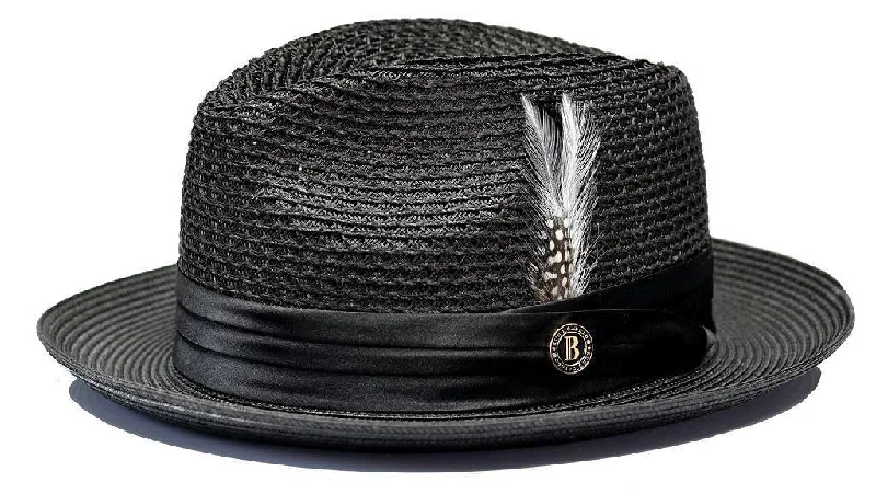 Wide-Brimmed Beach HatsBlack Fedora Braided Straw Hat