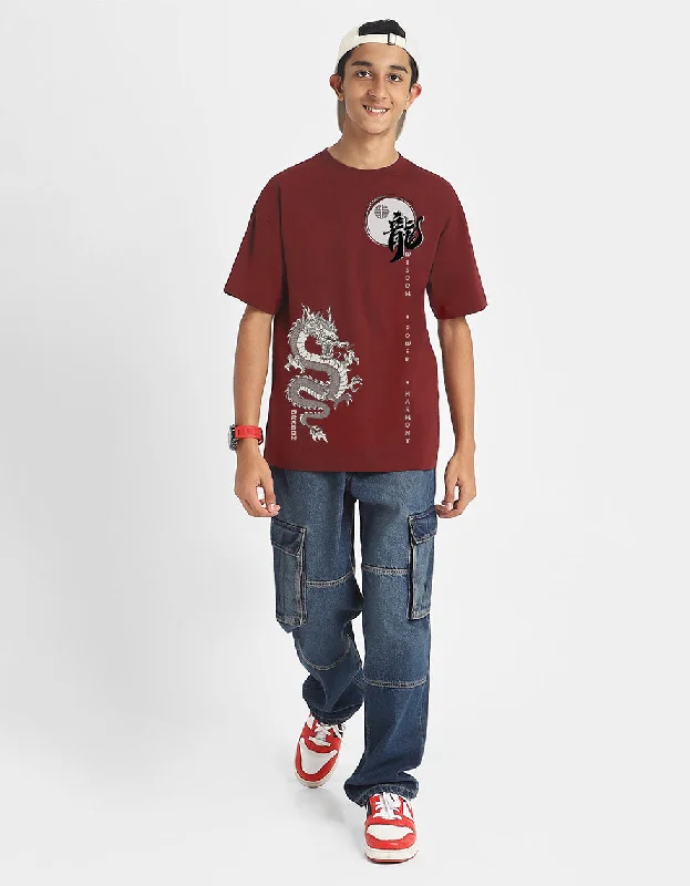 Classic Men's Button-Up ShirtsDragon Maroon Oversized Graphic Front Printed Boys T-shirt Classic Men's Button-Up ShirtsDragon Maroon Oversized Graphic Front Printed Boys T-shirt